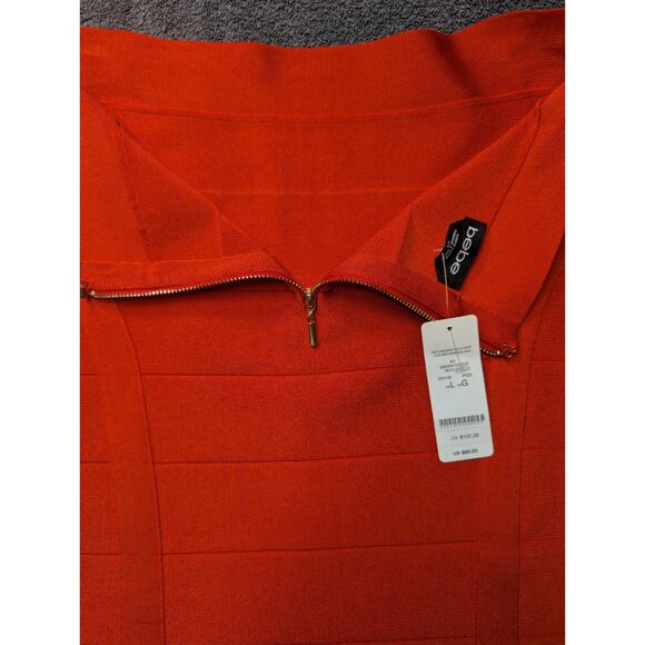 NWT Bebe Womens L Bandage Pencil Skirt High Rise Knit Coral Red Orange Bodycon - Picture 6 of 9